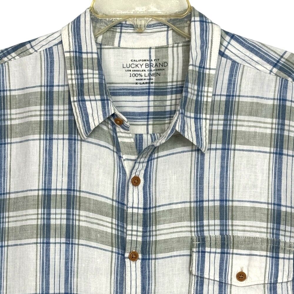 Lucky Brand Men’s Linen Shirt Plaid Short Sleeve Button Up XL - Picture 11 of 13